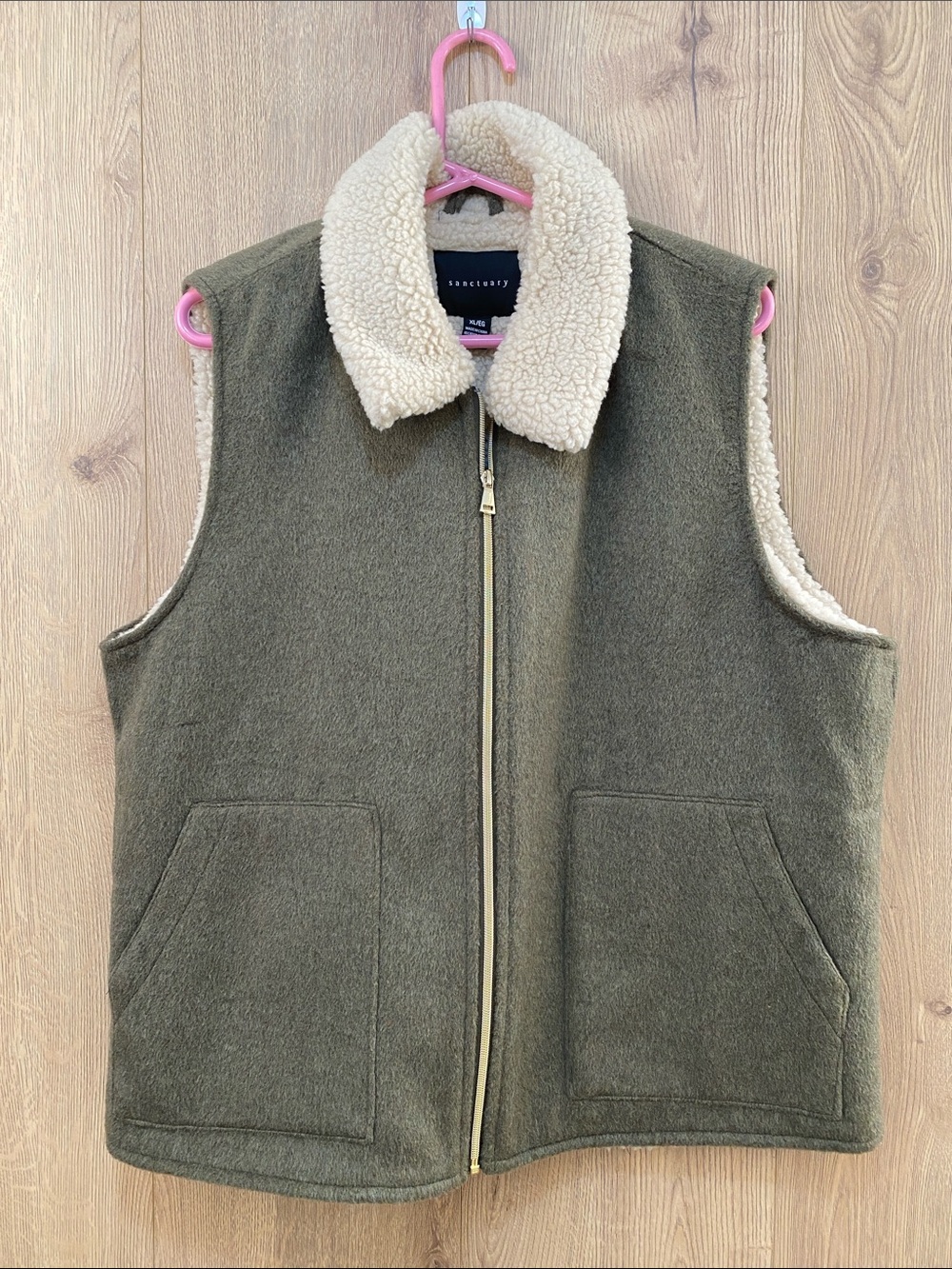 Sanctuary Olive Green Vest with Cream Sherpa Collar